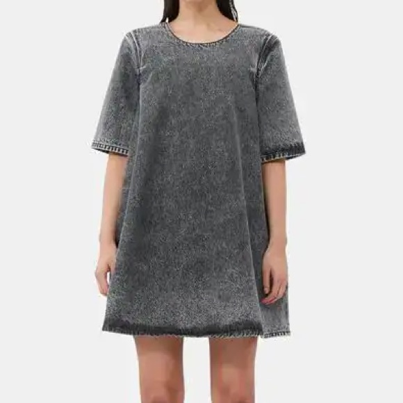 GANNI Snow Washed Denim A-line Mini Dress - Picture 2 of 3